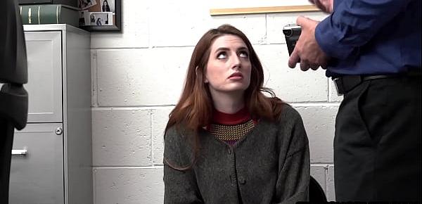  Teen redhead thief Aria Carson busted stealing by a nasty mall cop